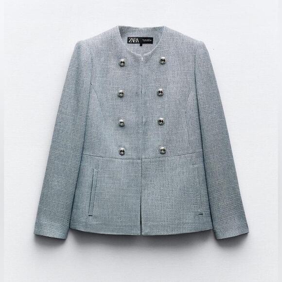 Zara TEXTURED BLAZER Size Large - Picture 5 of 13
